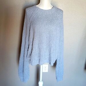 Shein Ribbed knit long balloon sleeves Cropped Boxy Slouchy Mockneck sweater